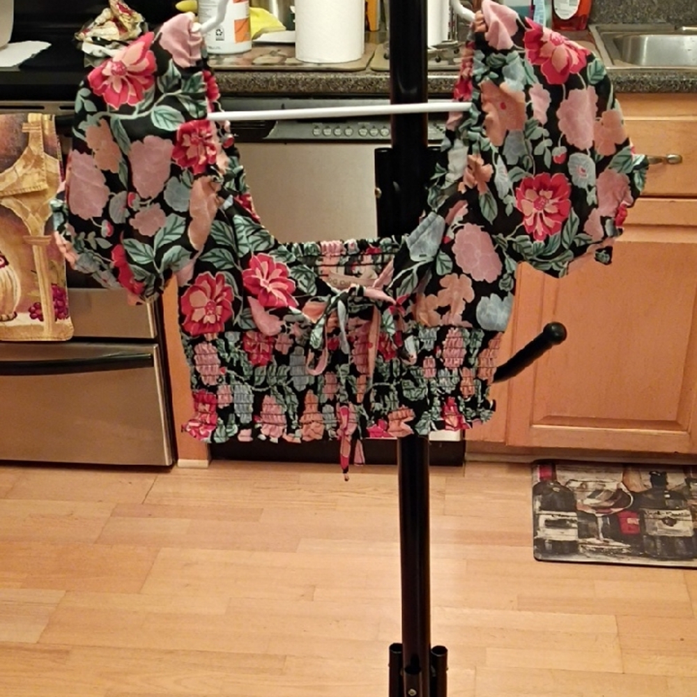 Floral Print Smocked Blouse with Ruffle Sleeves